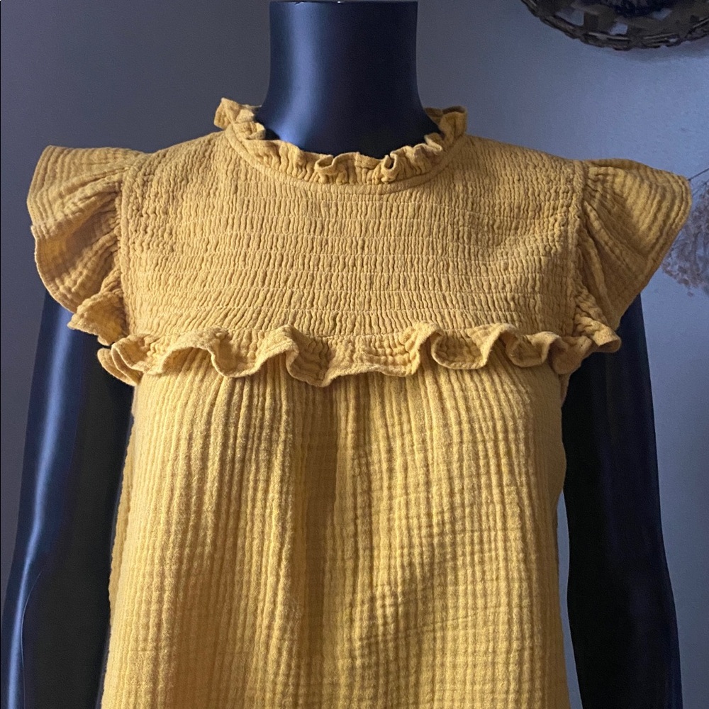 Rose & Olive Mustard Ruffled Blouse - Picture 4 of 11